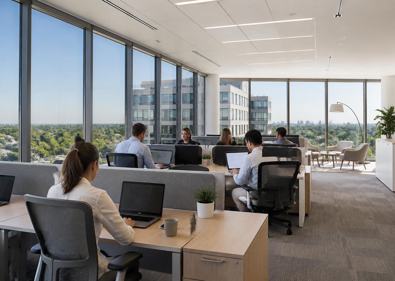 Bureaux vitrés équipés d'un film solaire limitant les reflets sur les écrans