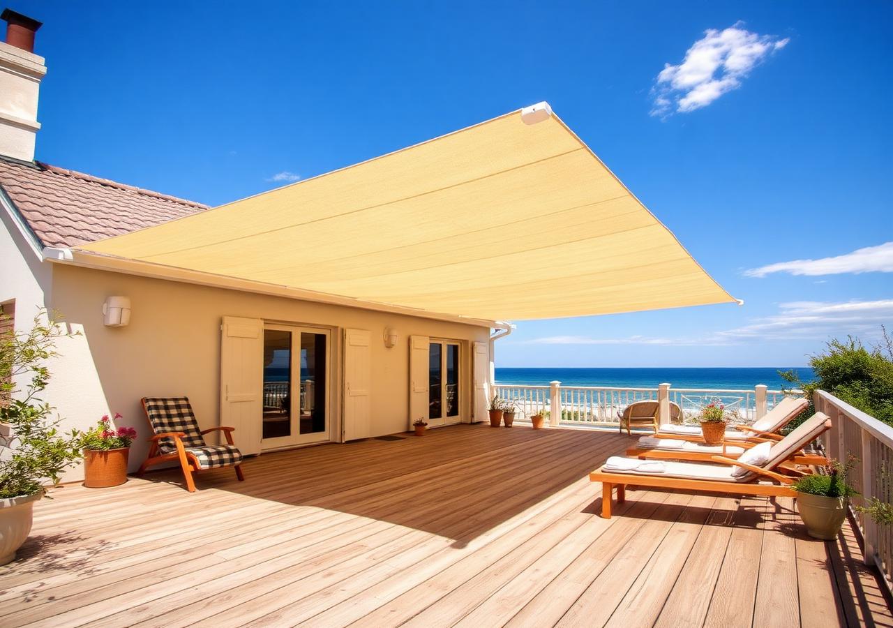 Store banne sur terrasse en bord de mer — Saint-Gilles